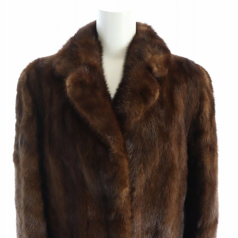 ノーブランド ファーコート 毛皮コート ミンク 11 L ブラウン 茶 /MW  