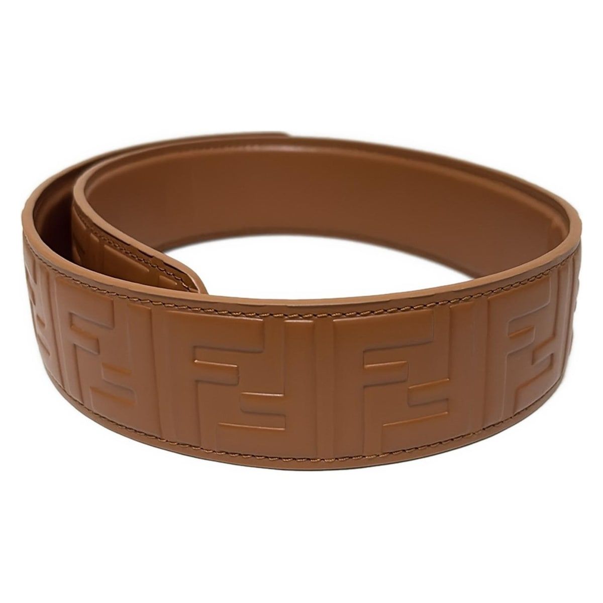 最新版 FENDI フェンディ ショルダーストラップ ストラップユー ブラウン×ゴールド ズッカ柄 型押し加工 レザー