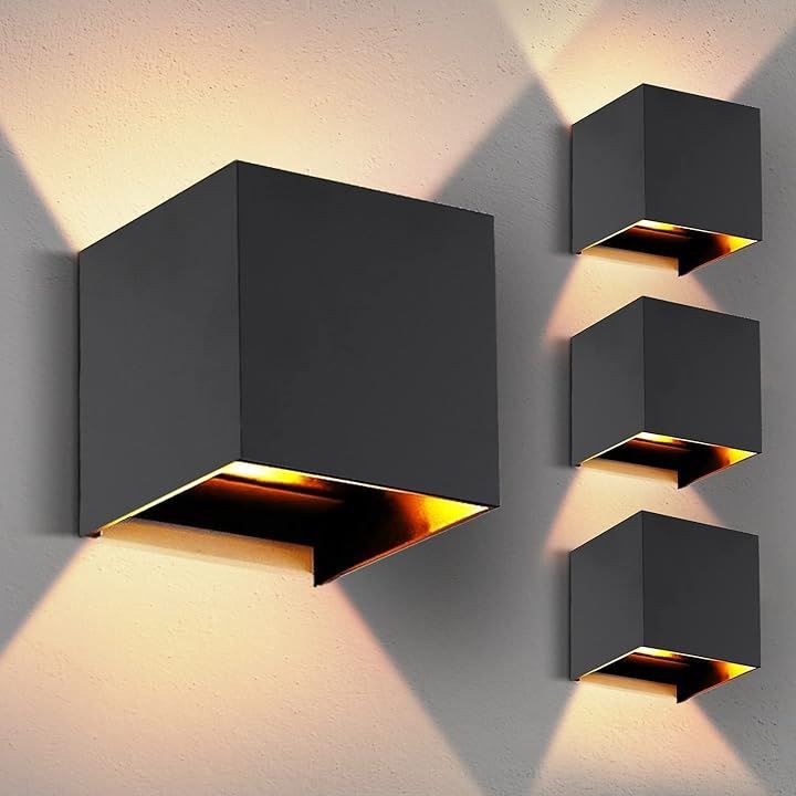 OOWOLF 4個入り・電球交換 ブラケットライト 3.8W LED 防水防雨 3000K電球色 出しろ100mm 省エネ 北欧式(ブラツク，  黒色 4個セット)
