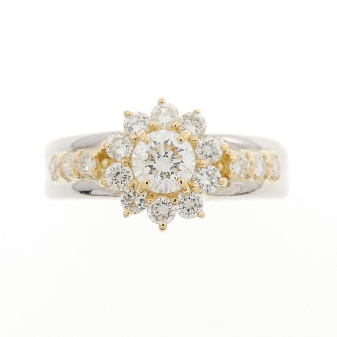 PT900 K18YG フラワー ダイヤモンド リング 0.24CT