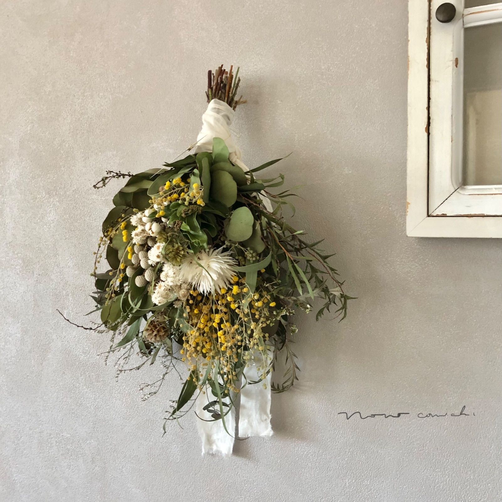 spring | breath of - ミモザとフランネルフラワーのスワッグ 37cm 