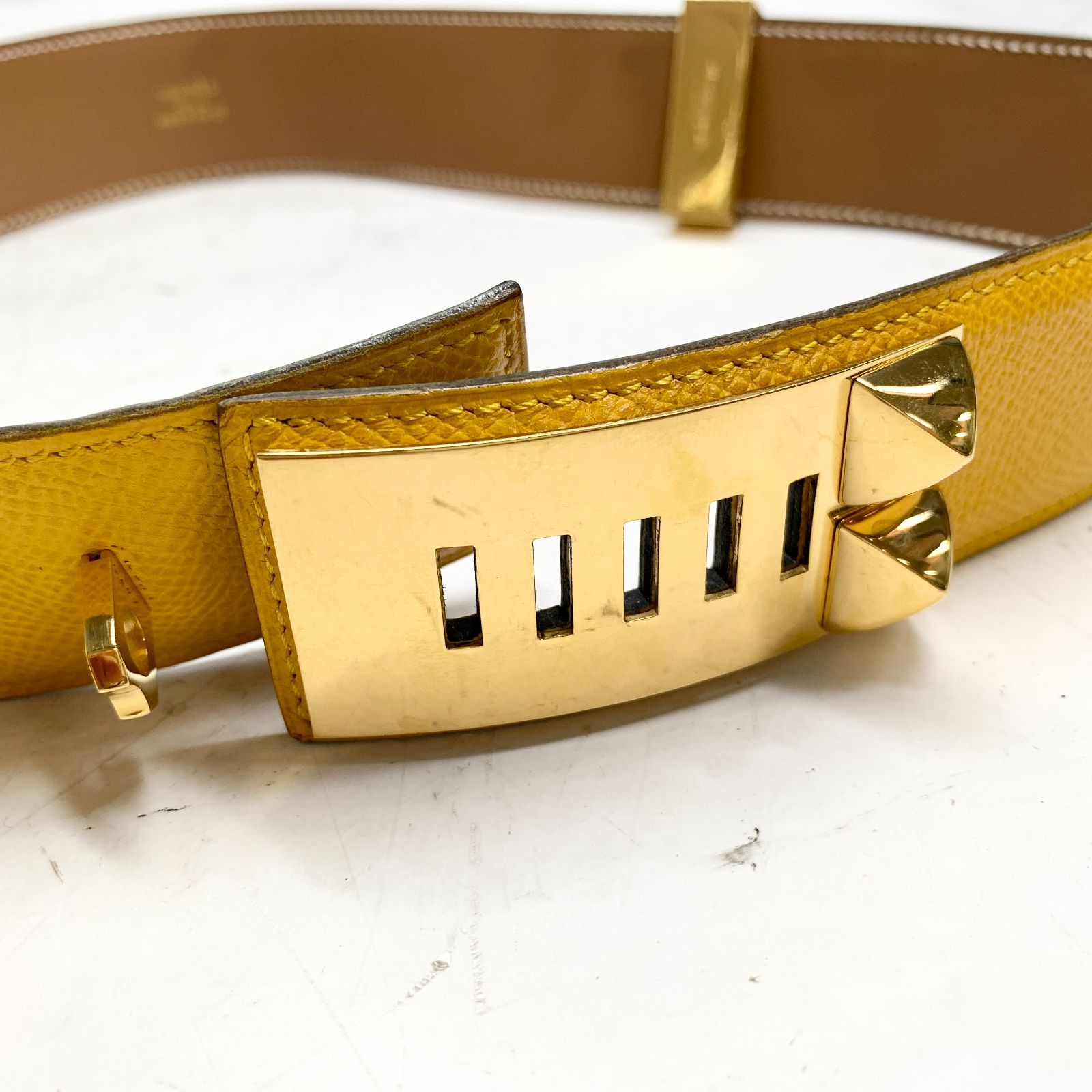 エルメス コリエドシアン メドール ベルト レザー ブラック ゴールド