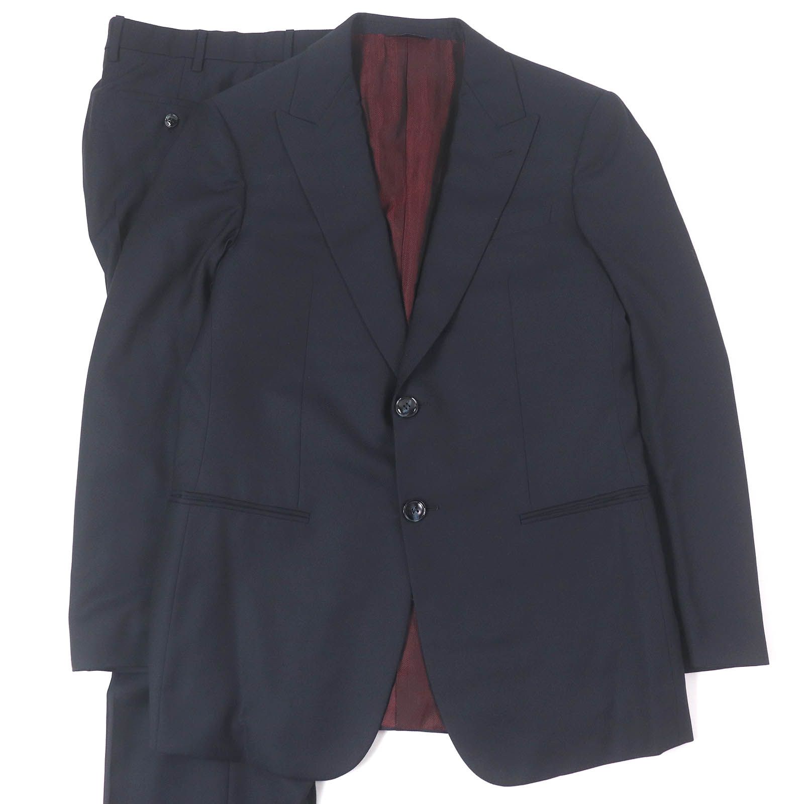 □GIORGIO ARMANI ジョルジオアルマーニ TRADER BLU バージンウール100％ 黒タグ ピークドラペル シングルスーツ ネイビー 48 イタリア製 メンズ