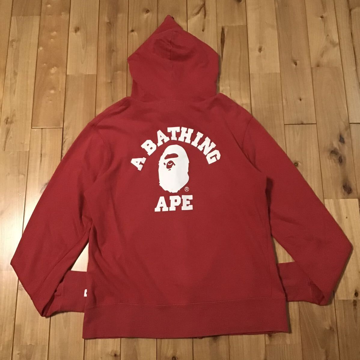 ☆XL☆ カレッジロゴ フルジップ パーカー Red a bathing ape BAPE 