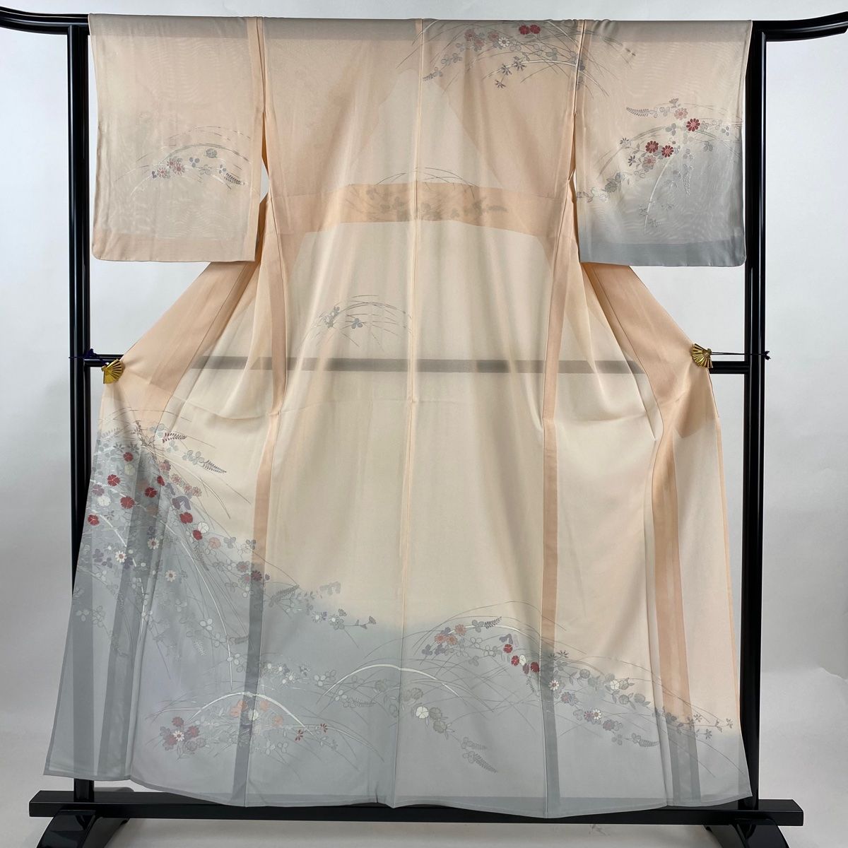 長襦袢 身丈116.5cm 裄丈60cm S 桜 地紋 ぼかし サーモンピンク 正絹  