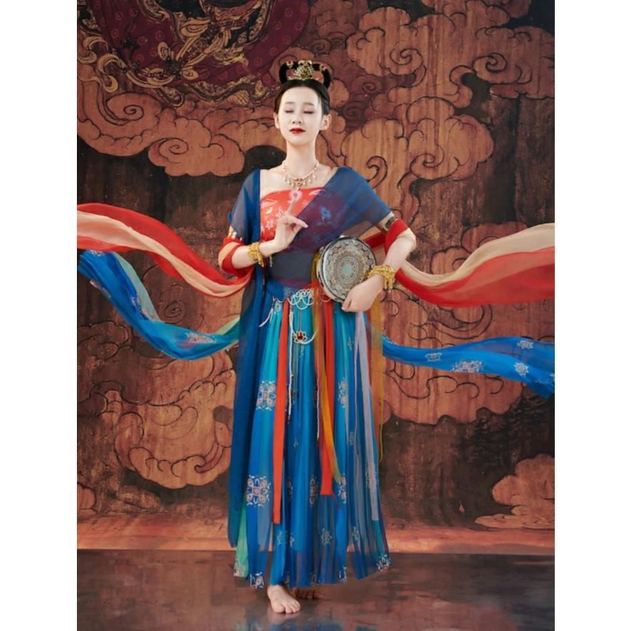 ♥ 中国古典舞踊ダンス衣装 敦煌舞踊 華やか 中華ダンス 衣装 漢服 チャイナ衣装 チャイナ風ダンス衣装 華流 舞台衣装 飛天 飄々 ひらひら 中 CS00925BJ