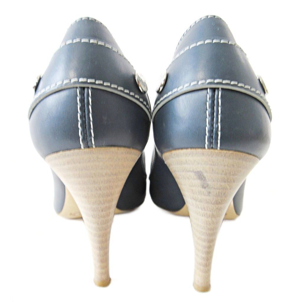 トッズ TOD'S オープントゥ ステッチ レザー パンプス ピンヒール 35.5