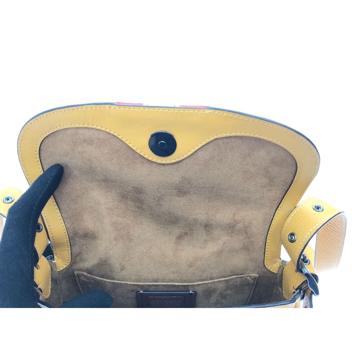 ▽▽COACH コーチ ぺブルレザー ストライプ メイシー サドル クロス 