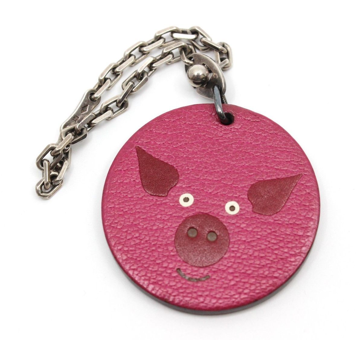 エルメス 豚 ブタ ピッグ チャーム キーホルダー レザー チェーン シルバー ピンク アニマル