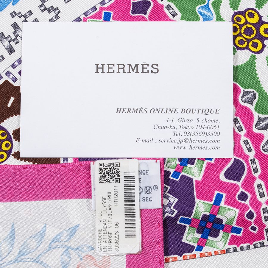 HERMES エルメス ガヴロッシュ En Attendant Ulysse オデュッセウスを待ちながら 893622S 06 スカーフ カレ45  2021SS ピンク ホワイト【中古】