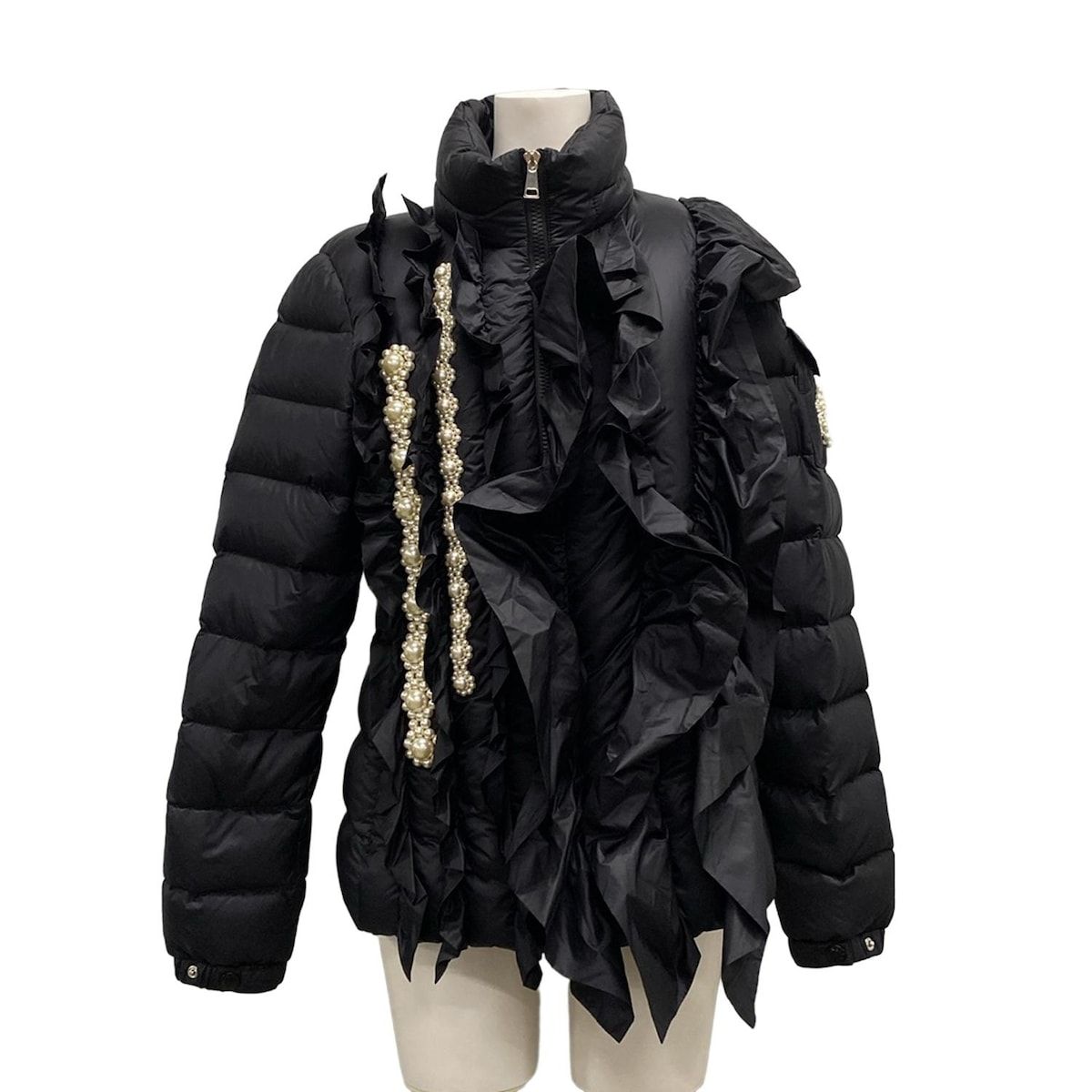 モンクレール ダウンジャケット サイズ0 XS レディース DARCY 黒 長袖|MONCLER GENIUS|SIMONE ROCHA|フリル|パール|冬 コットン ダウン