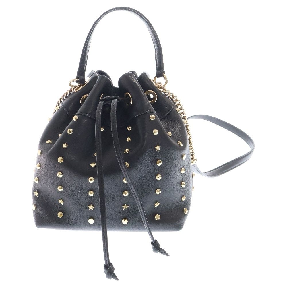 JIMMY CHOO ジミーチュウ BON BON BUCKET S ボンボンバケット スタッズデザイン 2Way レザー チェーンショルダー ハンドバッグ レディース ブラック
