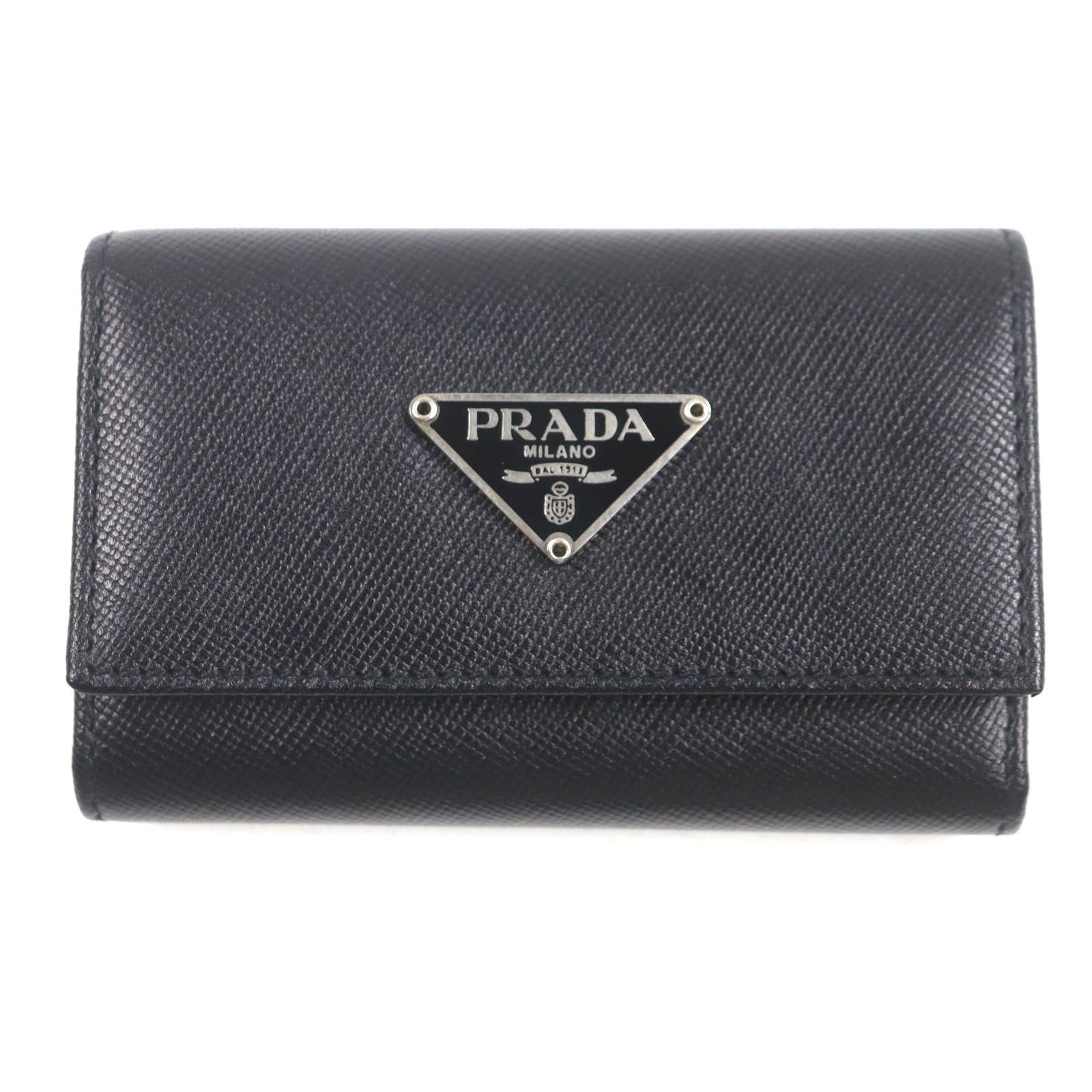 ♥品 PRADA プラダ M222A サフィアーノレザー トライアングルロゴ 三角プレート 6連 キーケース ブラック き イタリア製 メンズ