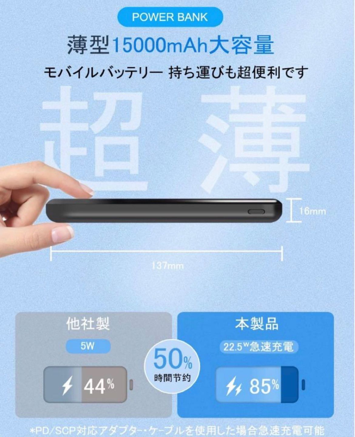 ☆急速モバイルバッテリー☆15000mAh大容量 22.5W/20W PSE認証