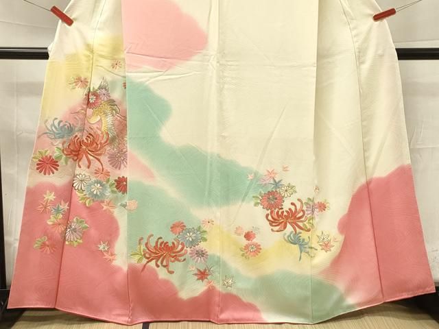 平和屋着物▽訪問着 単衣 風景飛鶴文 暈し染め 銀