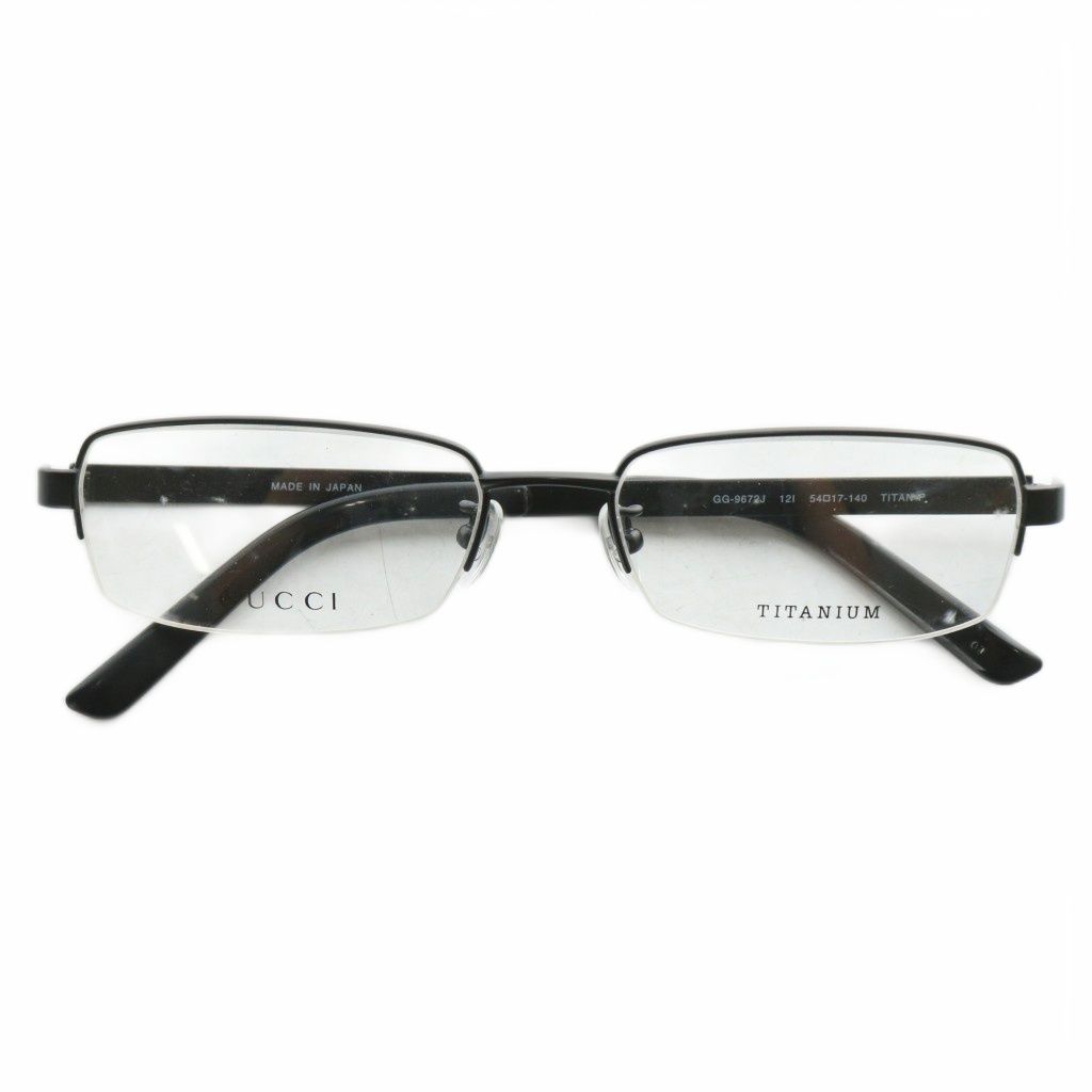 グッチ GUCCI 眼鏡 メガネ 度なし チタンフレーム ハーフリム スクエア ロゴ 54□17-140 黒 ブラック GG-9672J |XZ OH GY11