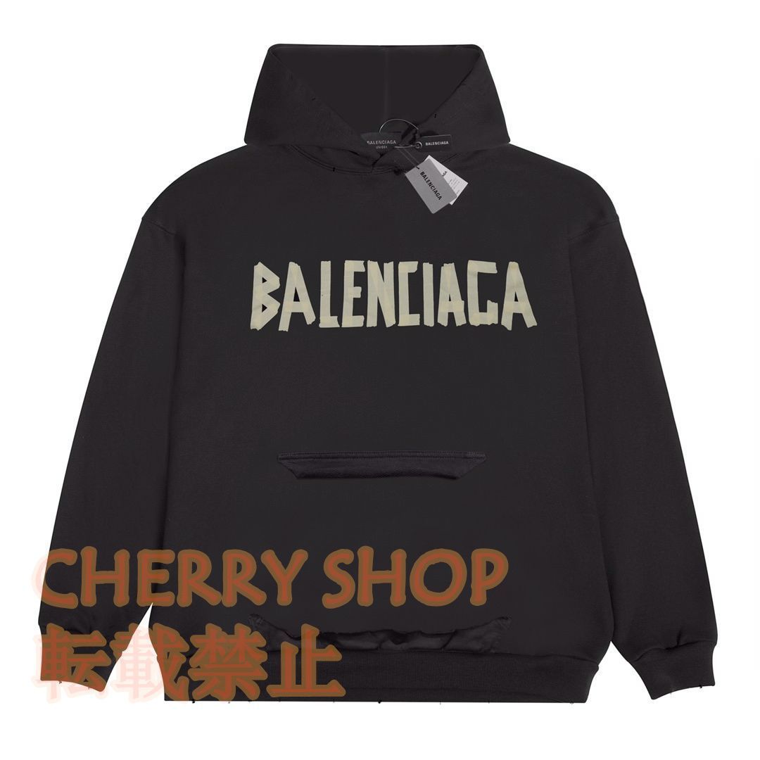 Balenciaga バレンシアガ 両面テープロゴプリントフード付きスウェットシャツ ブラック 男女兼用 - メルカリ