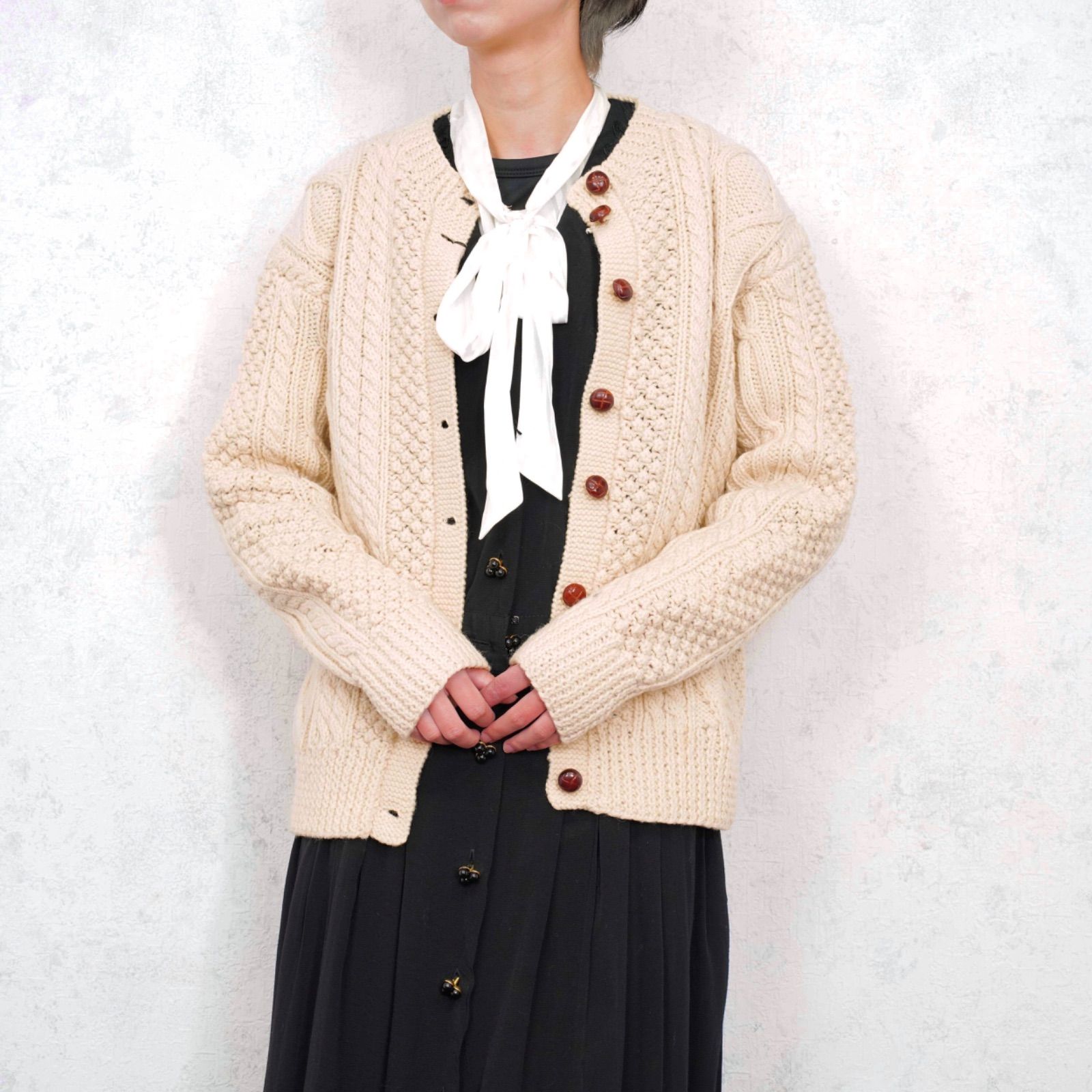 EU VINTAGE CABLE DESIGN ARAN KNIT CARDIGAN ヨーロッパ古着ケーブルデザインアランニットカーディガン