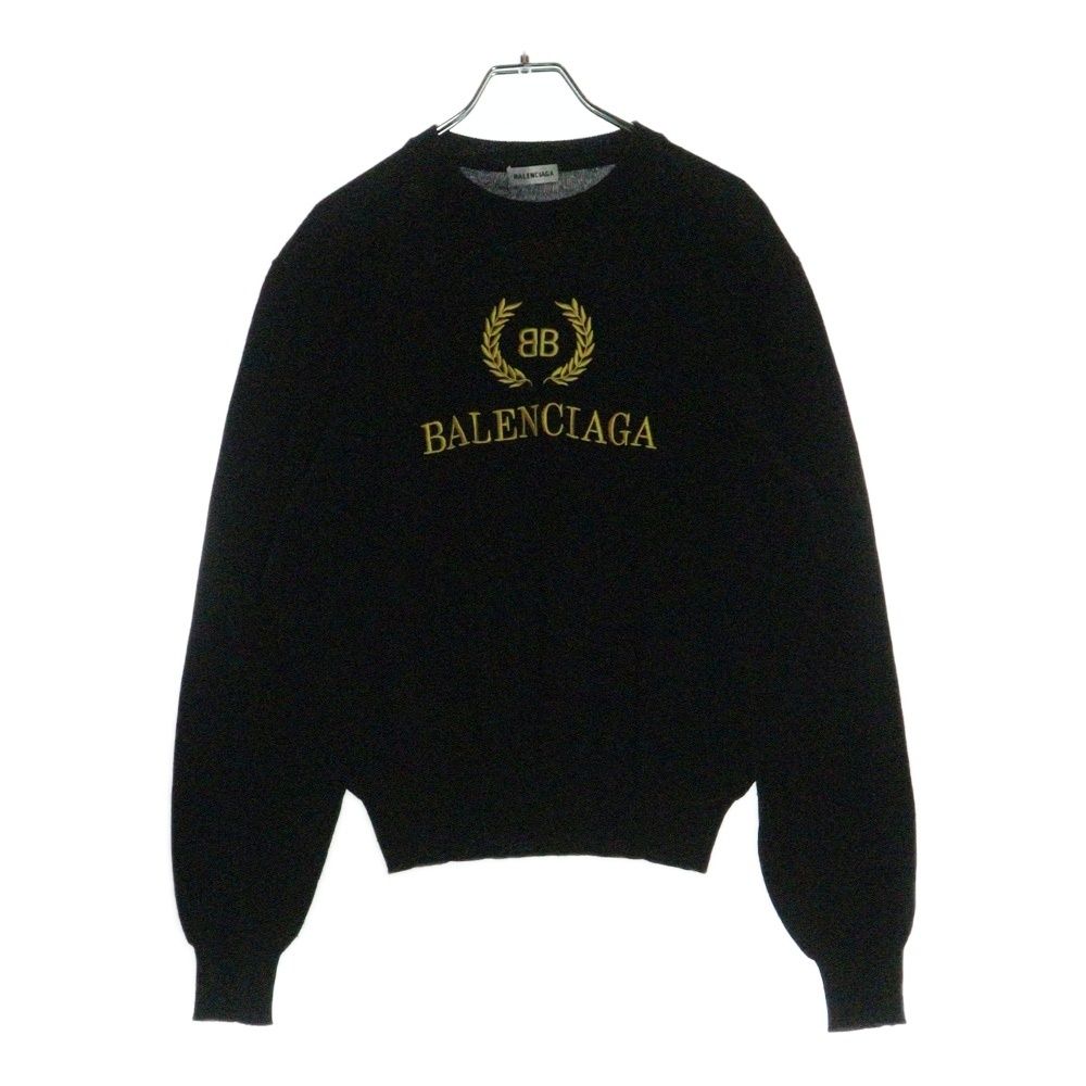 BALENCIAGA (バレンシアガ) ロゴ刺繍ニット 長袖 刺繍 ブラック ウール 