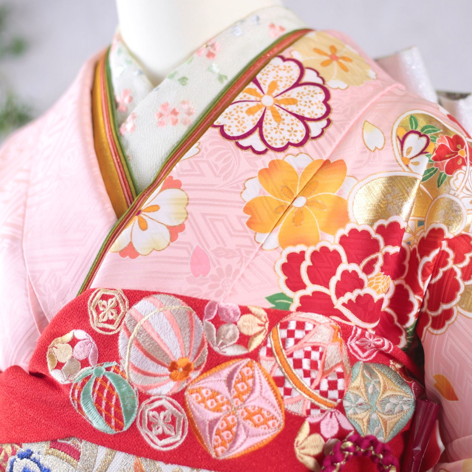 振袖フルセット 振袖セット 振袖 M～Lサイズ 中古 ピンク×新古典 美品