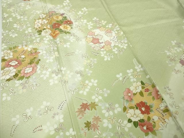 極上　訪問着　友禅　風景草花文　暈し染め　正絹　逸品 極上 訪問着 友禅 風景草花文 暈し染め 正絹 逸品