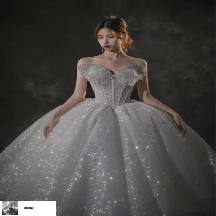 送料無料 星空モチーフ主婚 !-利用不可文字-! 気品あふれるレトロシンプル 二の腕カバー＆細見え効果 大トレーン付き多用途ウェディングドレス-8.14LYC680夏の新生活