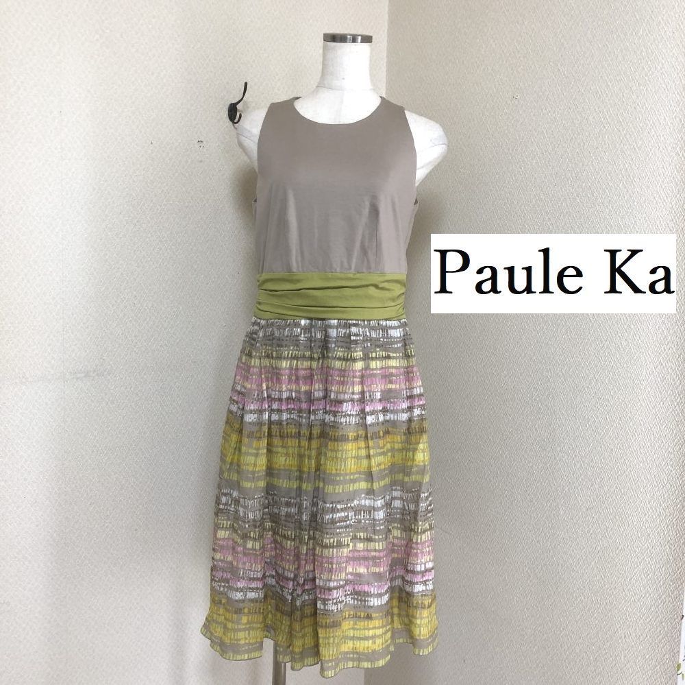 【PAULE KA】ポールカ　ノースリーブ　薄手　ドッキングワンピース PAULE KA】ポールカノースリーブ薄手ドッキングワンピース