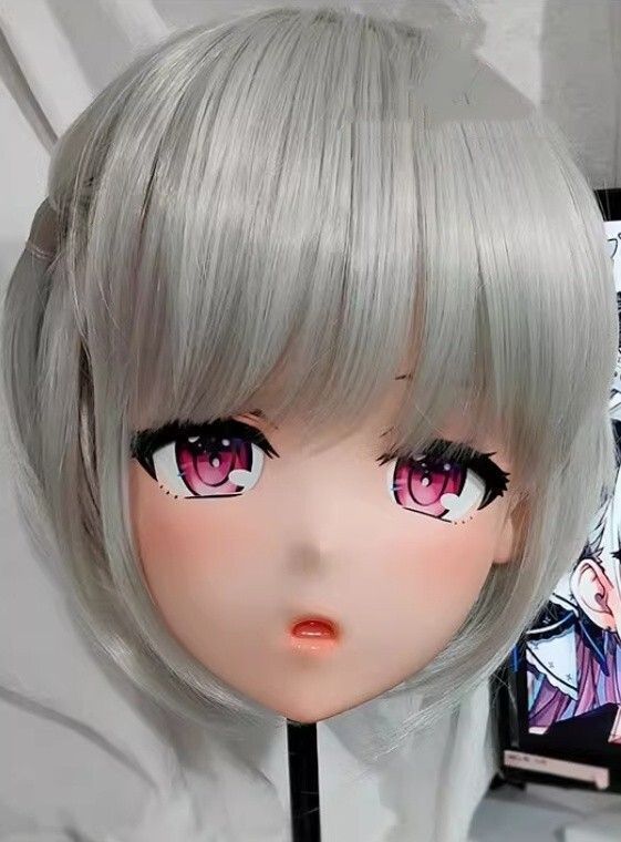ハーフマスク 眼球付き カツラ付き NO.24 樹脂製 ヘッドロリータ人形 コスプレマスク 変身 仮装 着ぐるみ 二次元美少女