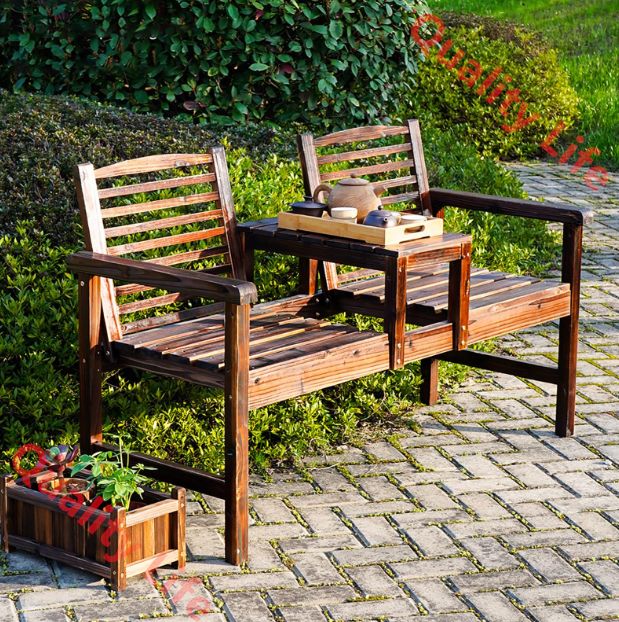 ガーデンベンチ アウトドア用 2人用 屋外ポリ材パティオ ミドルテーブル付き 幅広のアームレストと背もたれ付き 公園 ポーチ パティオ 裏庭用