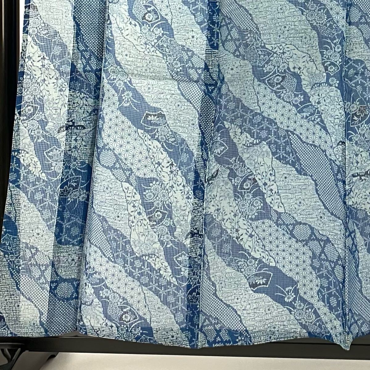 小紋 身丈158.5cm 裄丈63.5cm S 薄物 絹紅梅 扇面 草花 本藍瓶染 藍色  