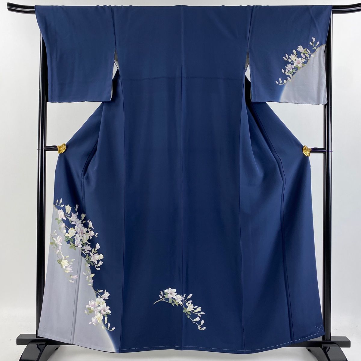 正絹 縦絽 夏単衣 紺色付下げ 裄丈68身丈165 花文