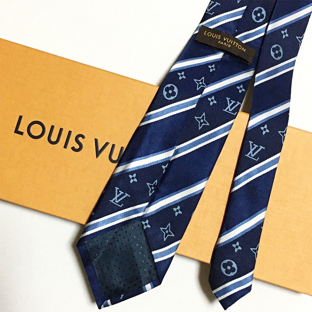 美品 ルイヴィトン Louis Vuitton ネクタイ シルク100% ブルー
