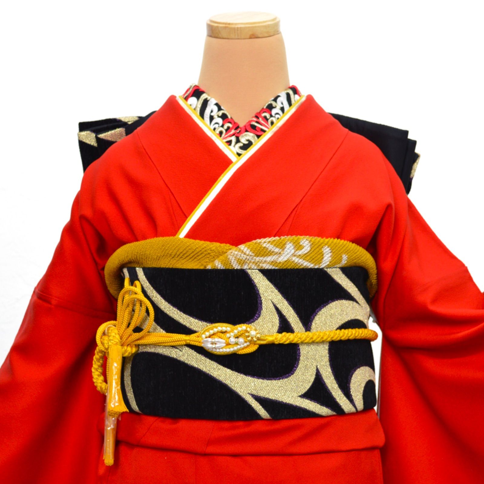 古典振袖 朱色 美品 正絹 振袖フルセット S Lサイズ 成人式 赤地 朱色 