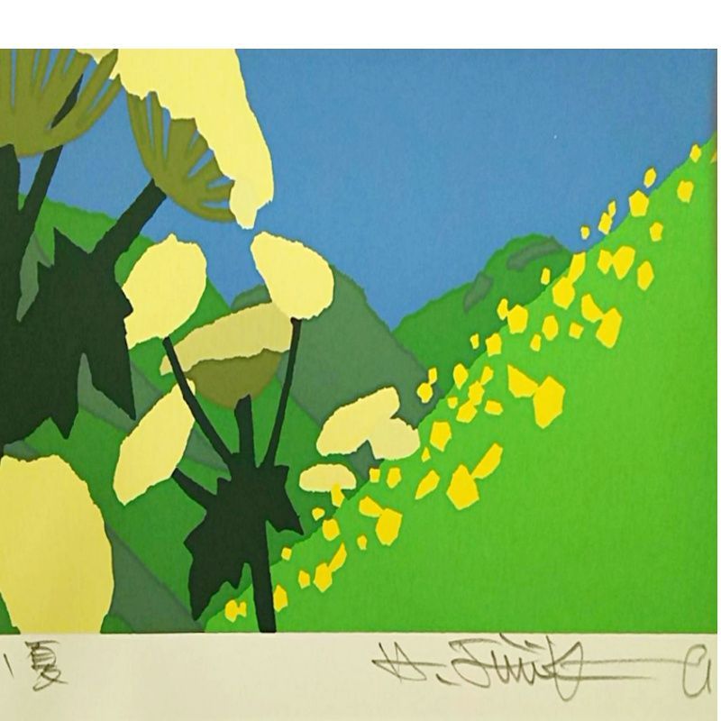 藤倉英幸 「北の花ごよみ」新品！ シルクスクリーン 大衣 藤倉英幸 『夕空に』 シルクスクリーン - 北海道画廊