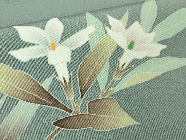 平和屋本店□極上 本加賀友禅作家 田丸幸子 訪問着 枝花文 湊鼠色地  