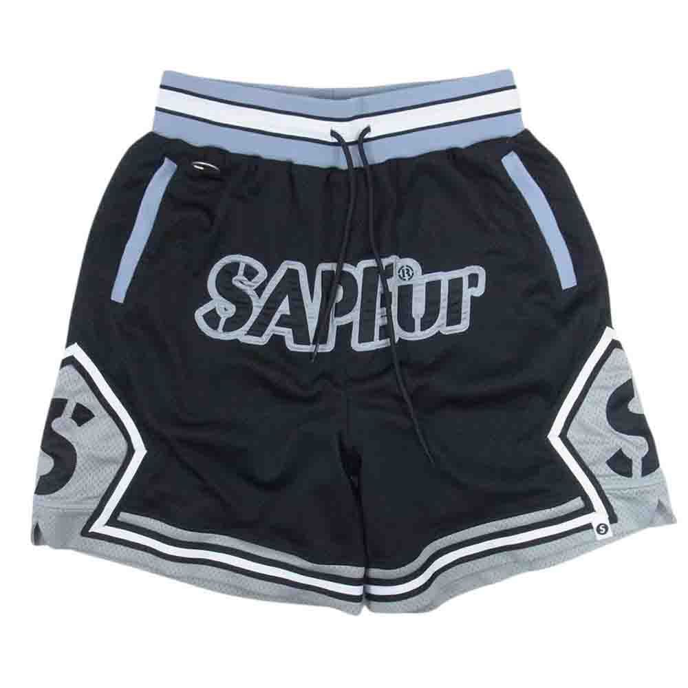 サプール SAPEur MESH BASKET SHORTS メッシュ バスケットボール ロゴ ショーツ ハーフパンツ ブラック系 L【中古】