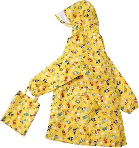 AGGZOM レインコート レインウェア ポケット付 自転車 カバー ポンチョ タイプ キッズ 子供 男女兼用 雨具 収納袋付き 耐久性 梅雨対策 防水 お洒落 かわいい キャラクター 4XL イエロー