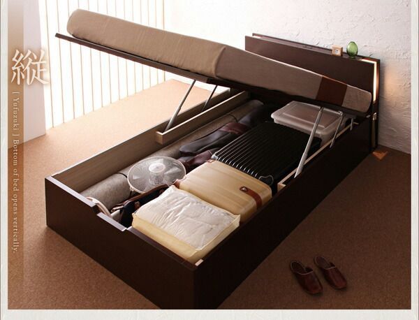 開閉タイプが選べるガス圧式跳ね上げ大容量収納ベッド