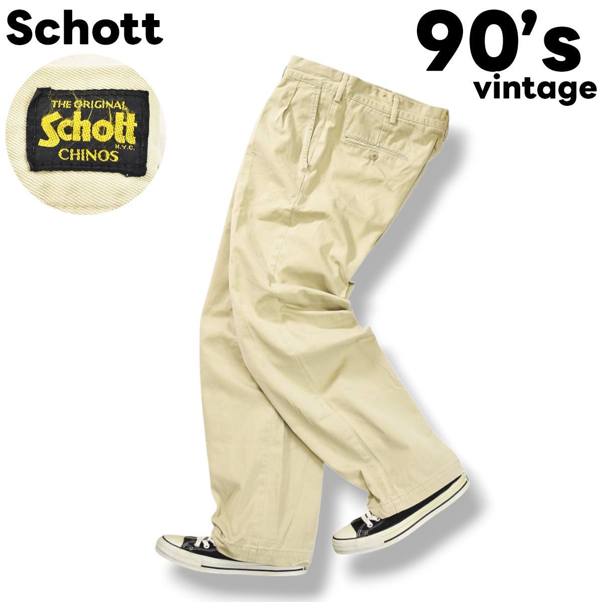 80sjapanVINTAGE日本製ヴィンテージツータックスラックスチノボトムス 90s ヴィンテージ 日本製 ショット Schott CHINOS ツータック