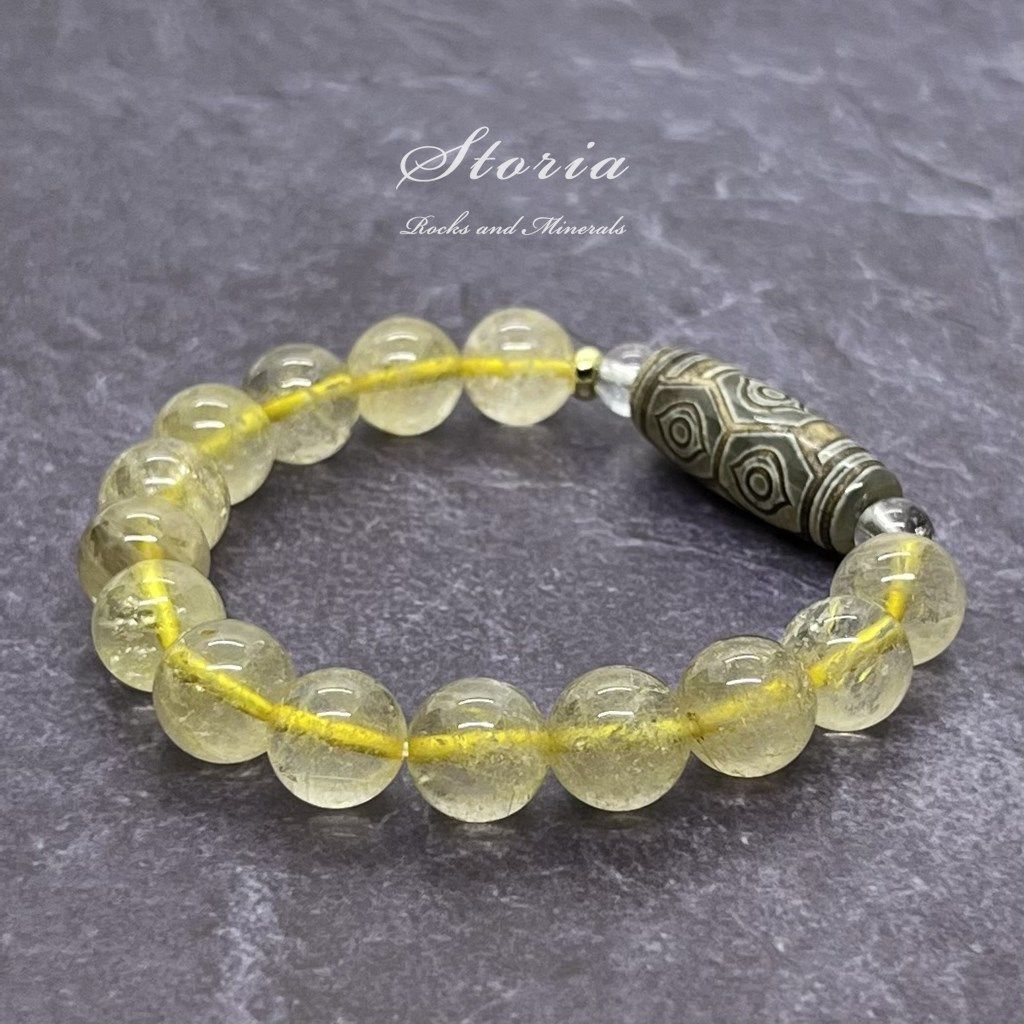 めちゃくちゃ綺麗！黄龍眼天珠！ミックスルチル！ズドドーンとくる！ 龍眼天珠×10mm ルチルクォーツ（金針水晶）×ヒマラヤ水晶 ブレスレット