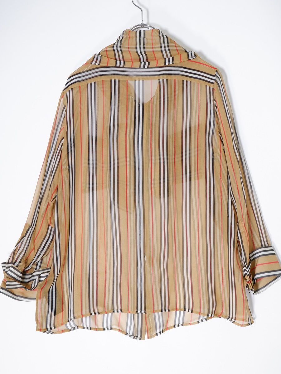 バーバリーBURBERRY Icon Stripe Silk Pussy-bow Blouseアイコンストライプ チェック プッシーボウ シルクブラウス【38】【LSHA69659】 バーバリーBURBERRY Icon Stripe Silk Pussy-bow Blouseアイコン