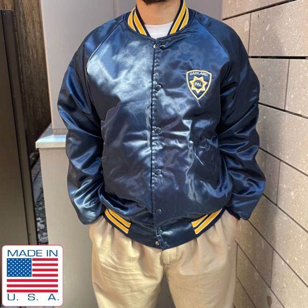80s HARTWELL ナイロン サテン スタジャン 紺系 L OAKLAND PAL ネイビー アメリカ製 ビンテージ D148-18-0006ZVW