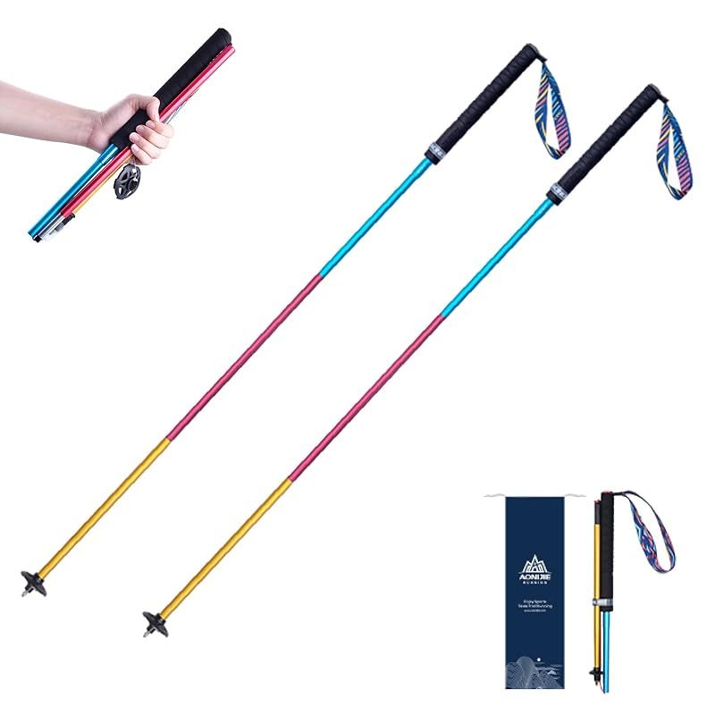 TRIWONDER トレッキングポール 折りたたみ 登山ストック ウォーキングポール 軽量アルミ製 コンパクト 収納バッグ 付き ブルー - 130cm 1本 1