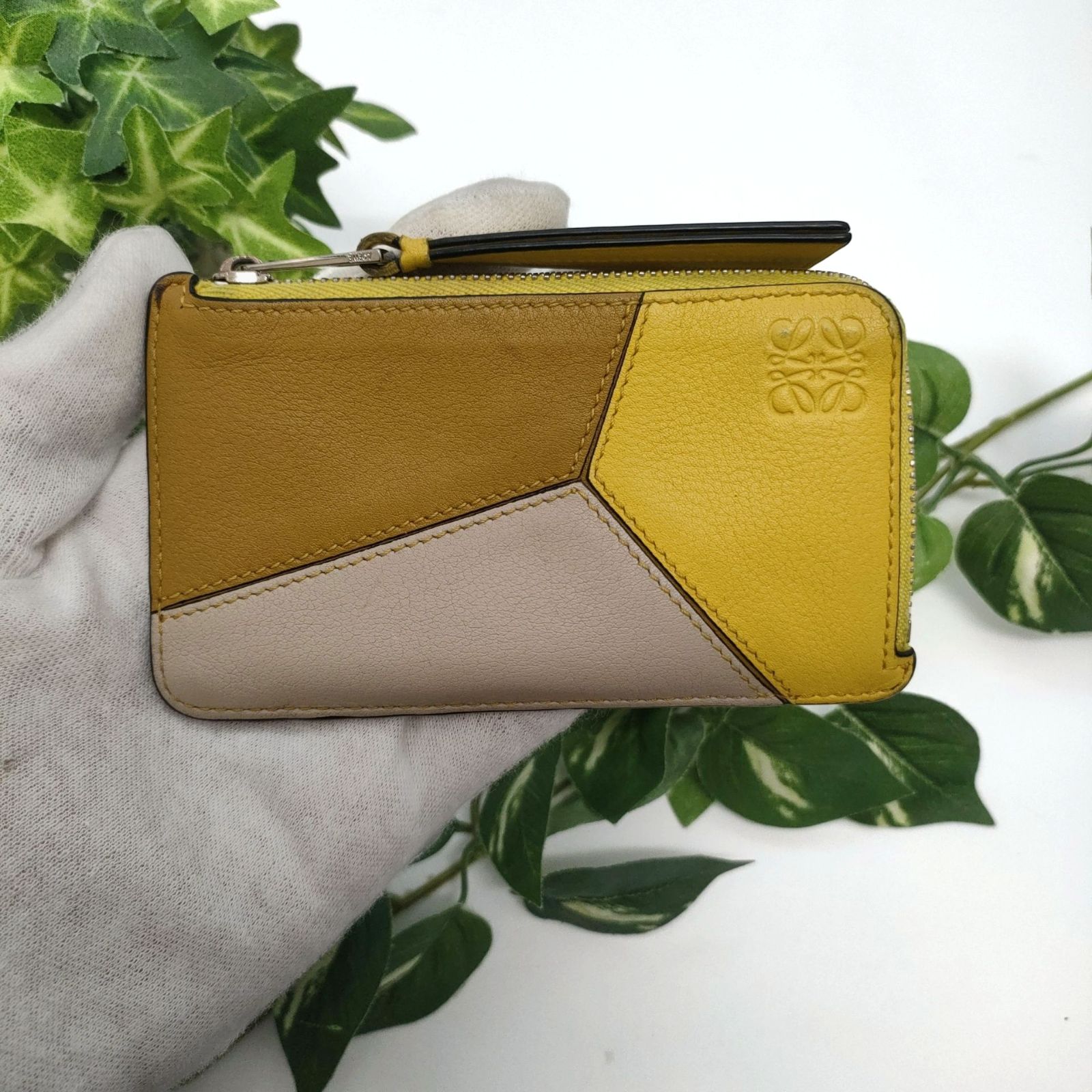 ロエベ フラグメントケース コインカードホルダー パズル ブラウン イエロー ベージュ
