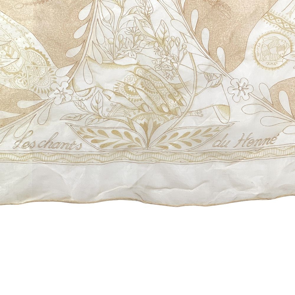 Hermès シルクスカーフ ベージュ MARUYAMA レディーススカーフ 9848 シンプルエルメス 横浜シルク