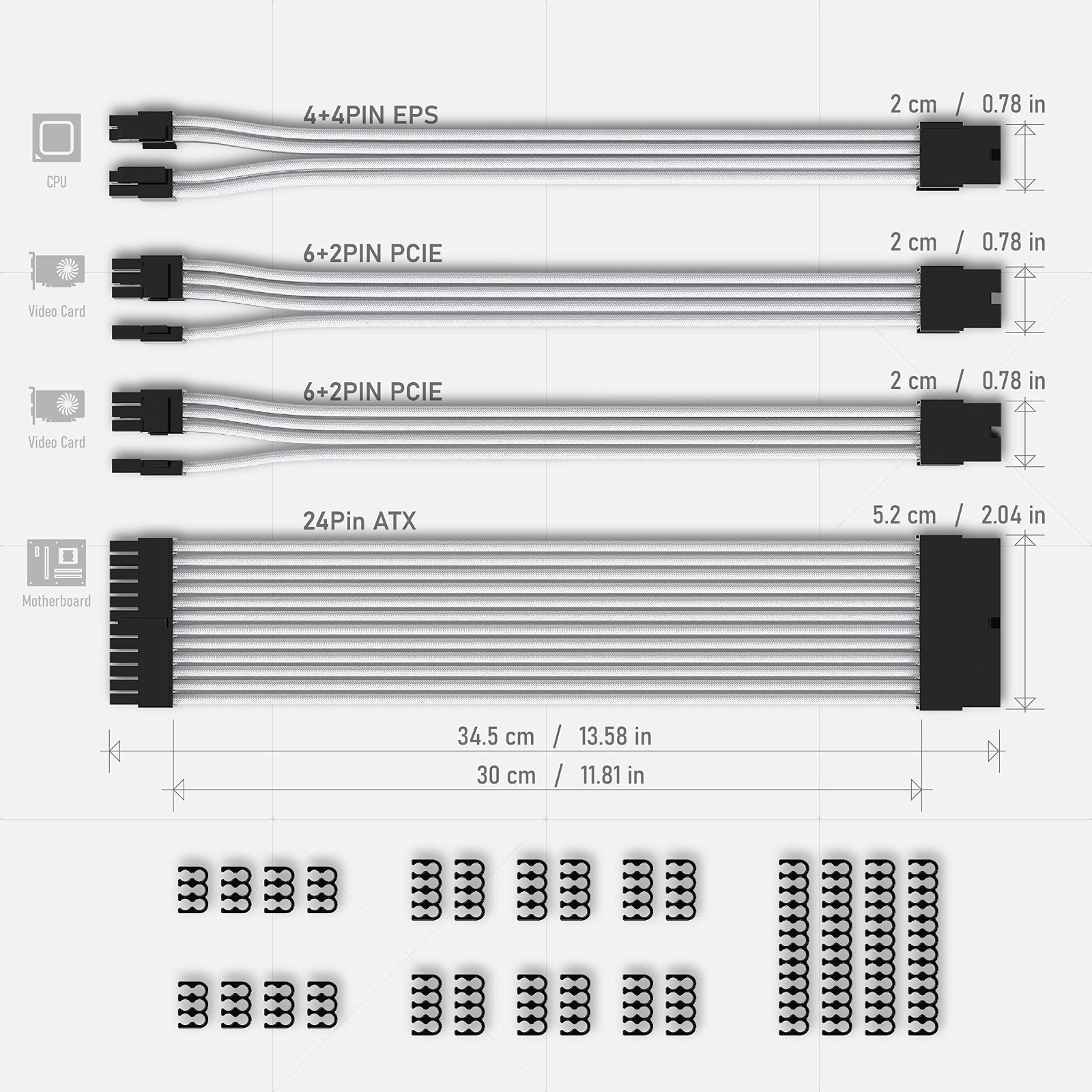 EZDIY-FAB 電源専用 PSUケーブル 延長スリーブモジュラーケーブル 18AWG されたソフトケーブル24PIN 8PIN から 6 2