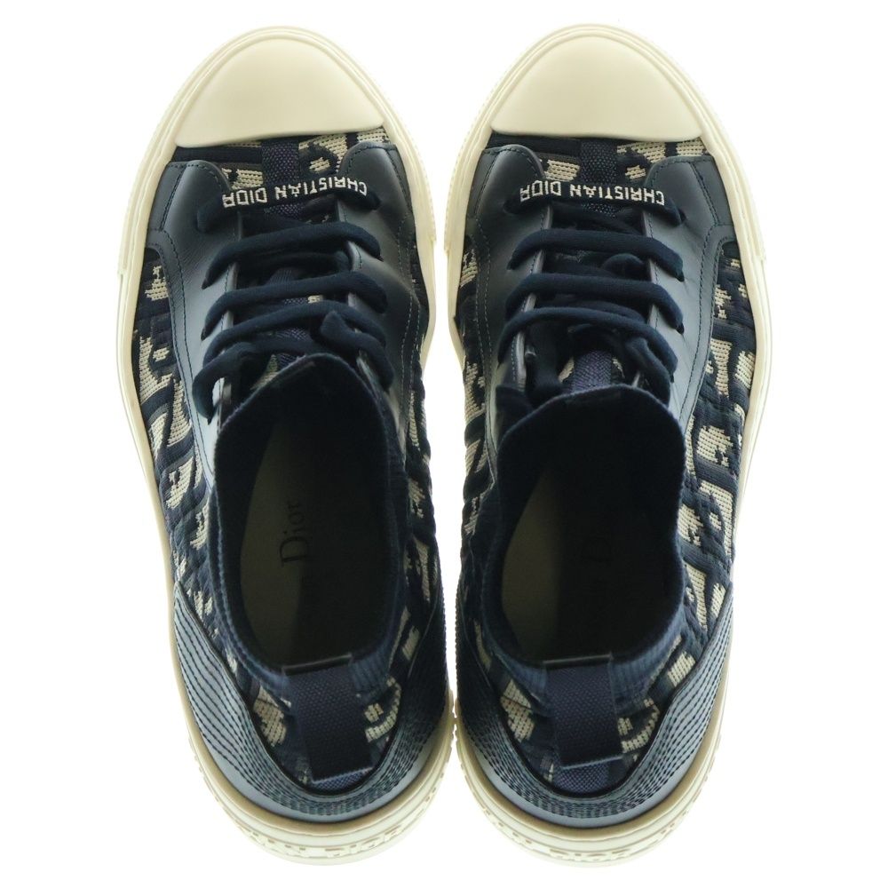 Christian Dior クリスチャンディオール Walk n Dior ウォーキンディオール オブリーク トロッター柄 レザー ニット ミッドカットスニーカー シューズ ネイビー|ホワイト レディース KCK233TOK56B36 KIN-KAAI_COM