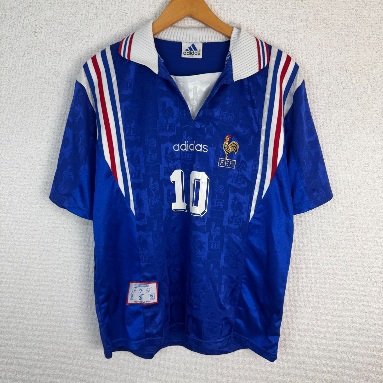 UK製 90s adidas アディダス ユニフォーム フランス代表 F.F.F. ブルー 100サイズ メンズ 古着 ストリート スポーツMIX