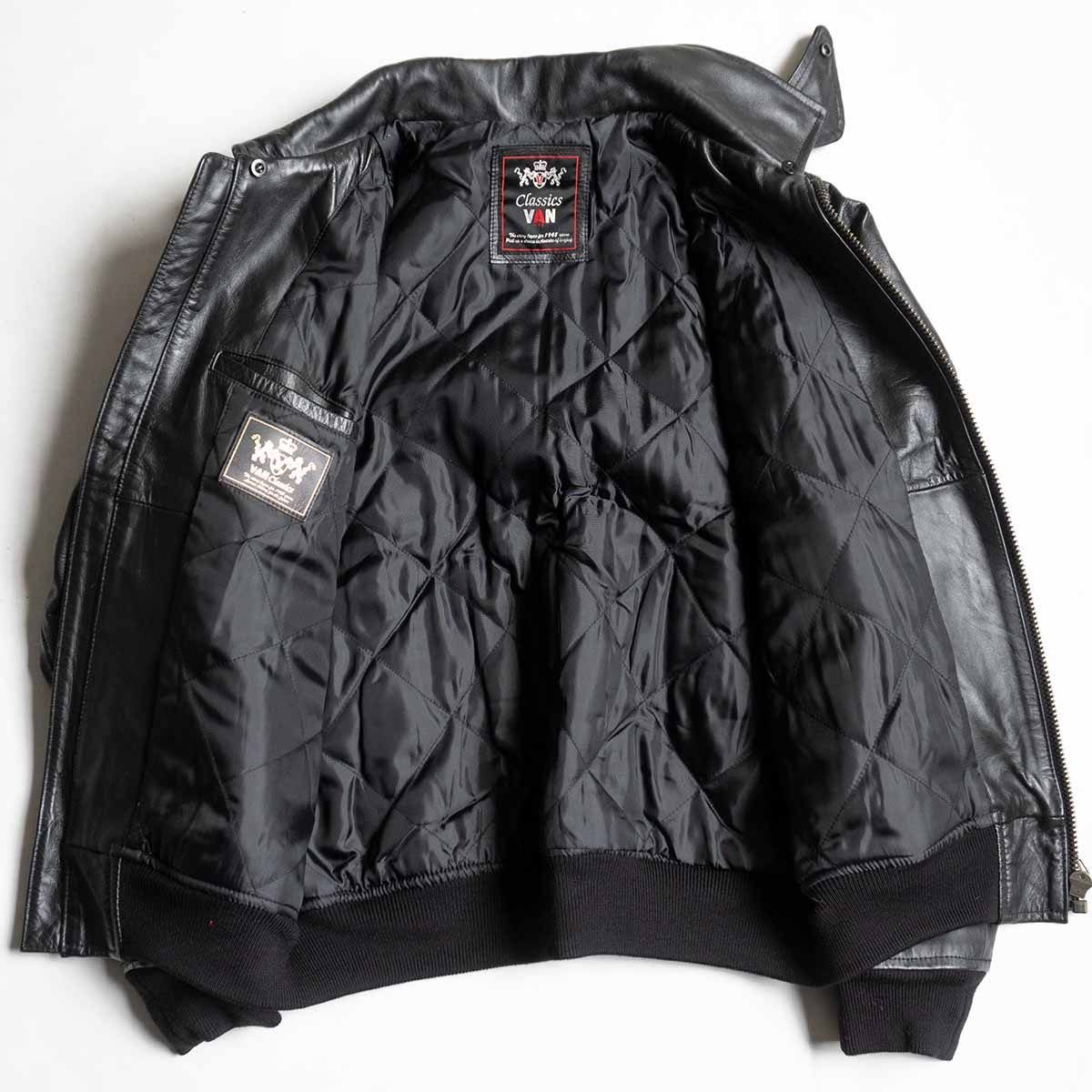 VAN スタジャン ブラック 希少/LLサイズ✨VAN JACKET スタジャン 袖レザー ワッペン