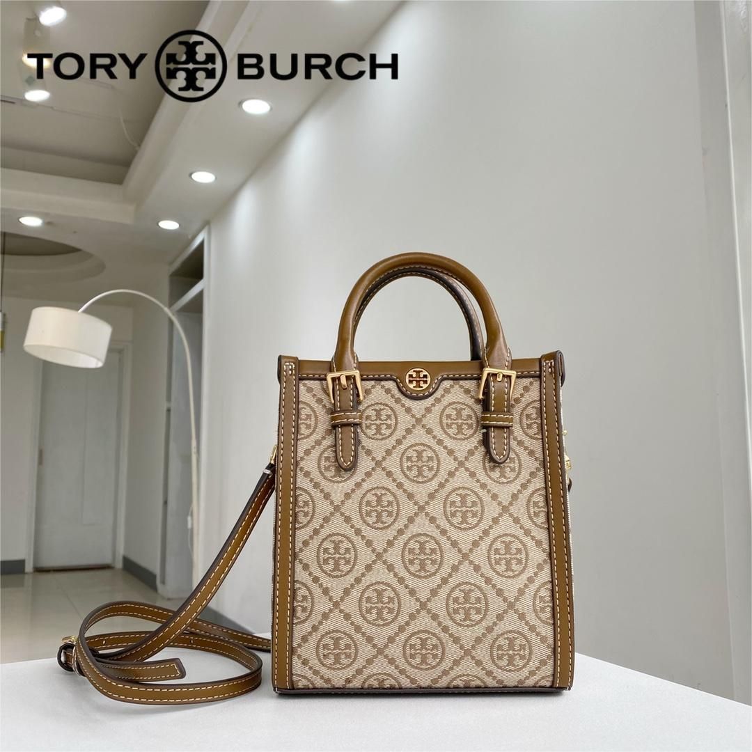 TORY BURCH トリーバーチ ハンドバッグ Tモノグラム ジャカード ミニトート 2WAY ショルダーバッグ アウトレット 茶色 #87146  - メルカリ